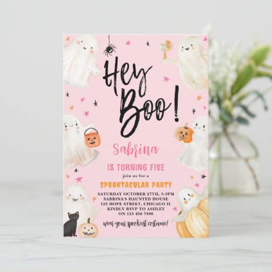 ヘイブピンクハロウィーンスプオクタクタキュラーガール誕生日 招待状 (スタンド正面)