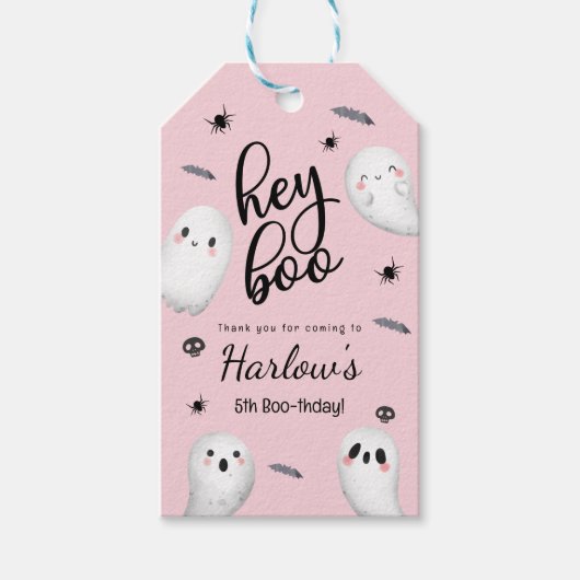 ヘイブピンク幽霊ハロウィーン誕生日へようこそ ギフトタグ (正面)