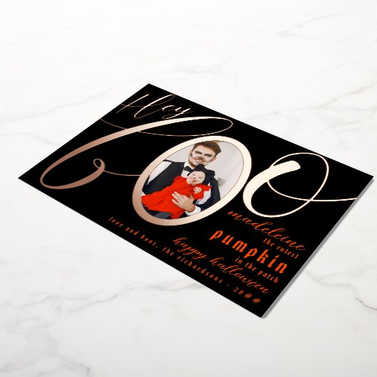 ヘイブブラックハロウィーン金ゴールドレタリングベビー写真 箔シーズンカード (回転した状態)