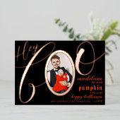 ヘイブブラックハロウィーン金ゴールドレタリングベビー写真 箔シーズンカード (立ち正面)