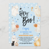 ヘイブブルーハロウィーンかわいい幽霊ボーイ誕生日 招待状 (正面/裏面)