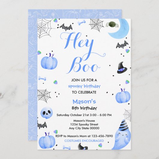 ヘイブーブルー幽霊ハロウィーン誕生日 招待状 (正面/裏面)