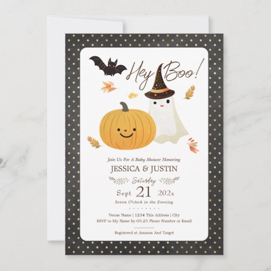 ヘイベビーブー秋ハロウィーンベイビーシャワー 招待状 (正面)
