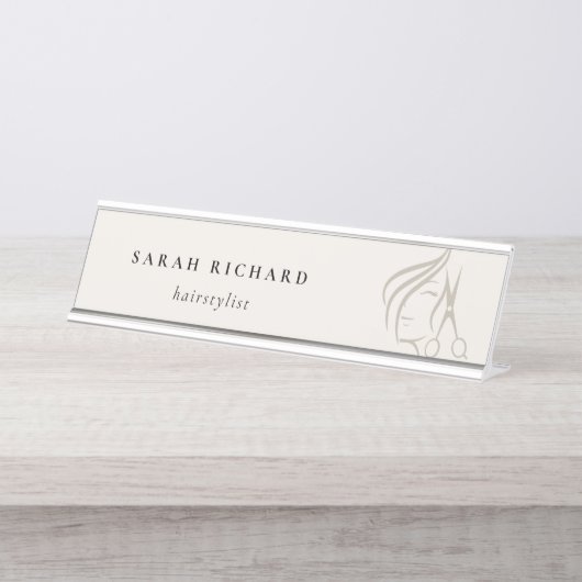 ヘイミニマルスエレガントタイリストアイボリー デスクネームプレート (正面)