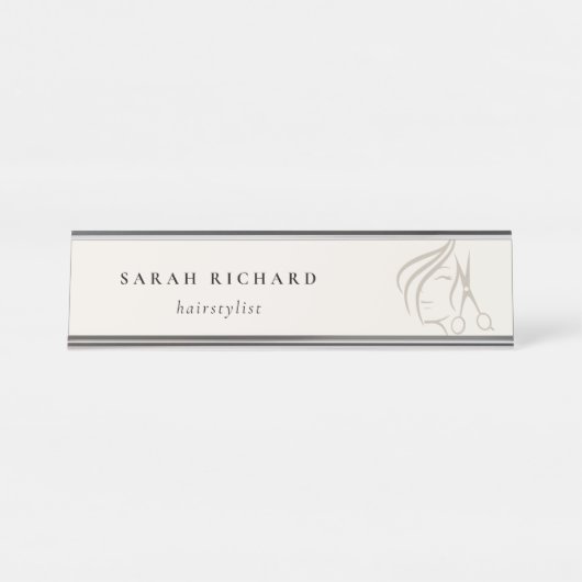 ヘイミニマルスエレガントタイリストアイボリー デスクネームプレート (正面)