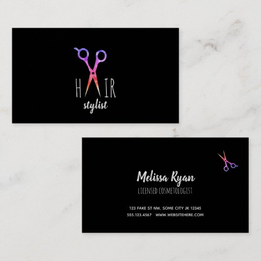 ヘイモダンスシンプルリスト美容師ブラック 名刺 (正面/裏面)