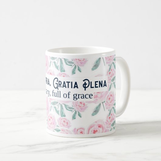 ヘイルメアリーアヴェマリアラテン祈りの言葉カトリックフローラ コーヒーマグカップ (正面右)