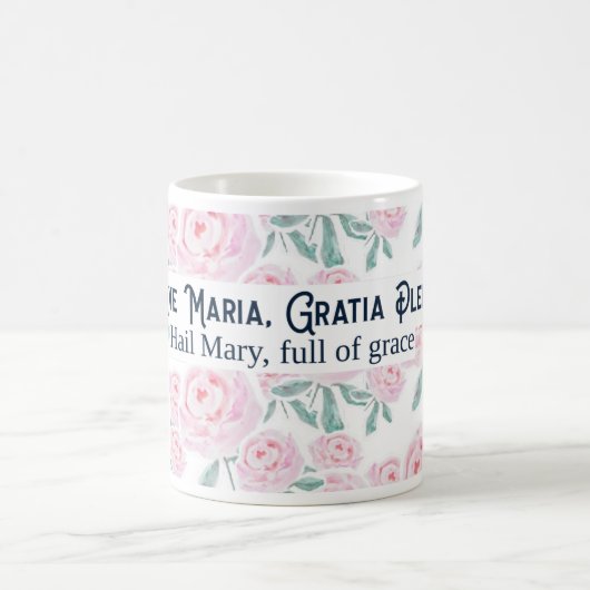ヘイルメアリーアヴェマリアラテン祈りの言葉カトリックフローラ コーヒーマグカップ (中央)