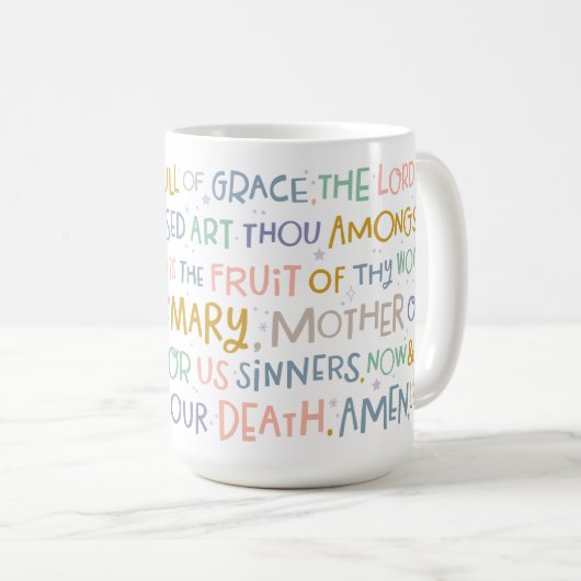 ヘイルメアリー祈りの言葉マグ | カトリックのコーヒーマグ コーヒーマグカップ (正面右)