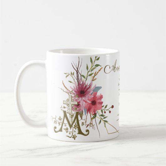 ヘイルメアリー祈りの言葉宗教的アヴェマリアラテン コーヒーマグカップ (左)