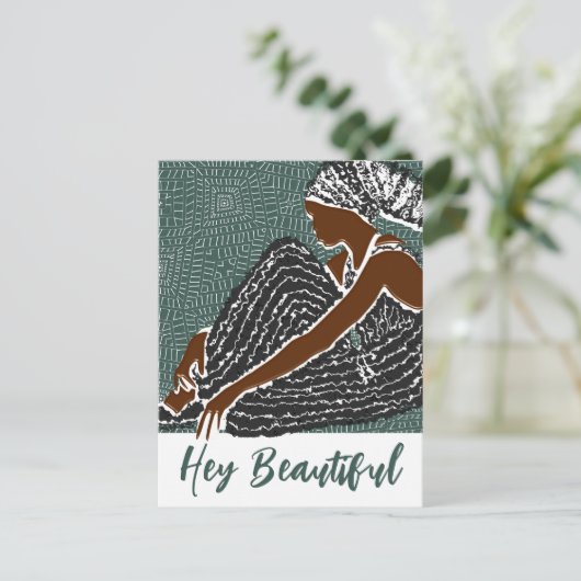 ヘイ美しい黒い女性をアフリカのヘッドラップ ポストカード (スタンド正面)