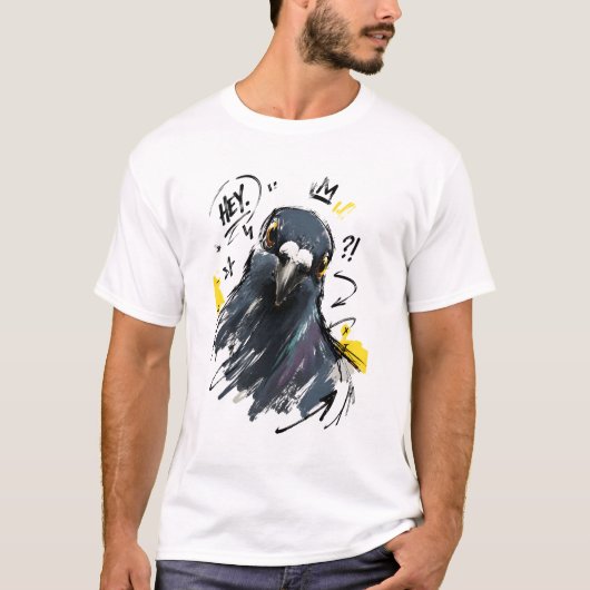 ヘイ・サッシー・ピジョン・ポートレート - 太字の手描きの鳥 Tシャツ (正面)