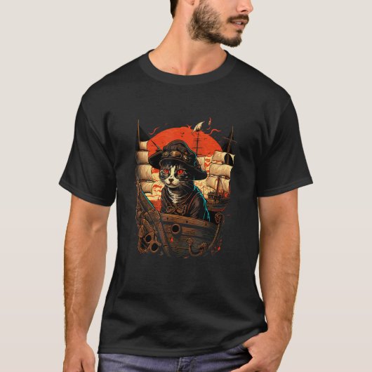 ヘイ・ザ・ジョリー・ポー!猫と海賊のための海賊デザイン Tシャツ (正面)
