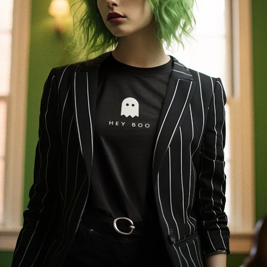 ヘイ・ブー・ハロウィーン |幽霊モダンミニマルかわいい Tシャツ