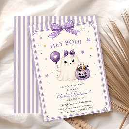 ヘイ ブー 紫 かわいい お化け ハロウィン ベビーシャワー 招待状