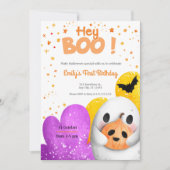 ヘイBooかわいい最初の誕生日パーティー招待状 招待状 (正面)