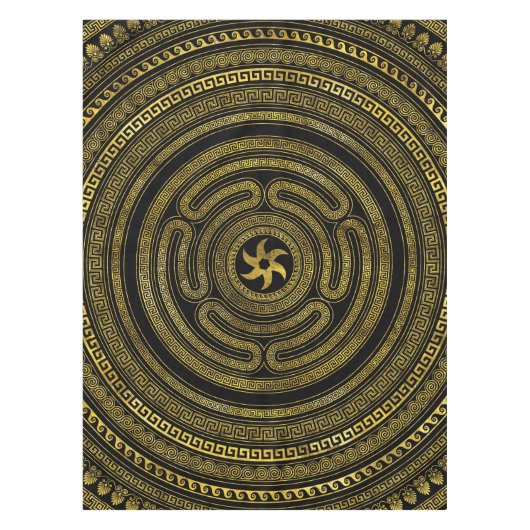 ヘカテギリシャ鍵ブラックと金ゴールド テーブルクロス (正面)