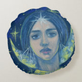 ヘカテ、月の女神、パステル絵画の、ファンタジーアート ラウンドクッション (裏面)
