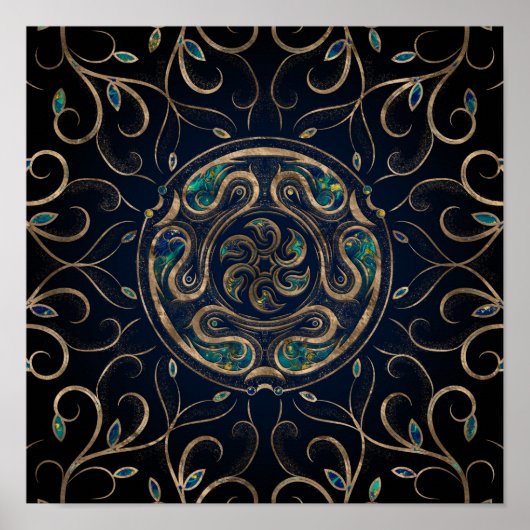 ヘカートホイールオーナメント大理石と金ゴールド ポスター (正面)