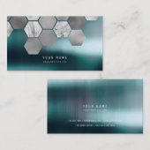 ヘキサゴンティール（緑がかった色）金属鋼大理石シルバーグレー 名刺 (正面/裏面)