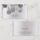 ヘキサゴン幾何学金属性の大理石シルバーグレー 名刺 (正面/裏面)