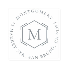 ヘキサゴン |イニシャルファミリ名ラウンド差出人住所 セルフインキングスタンプ