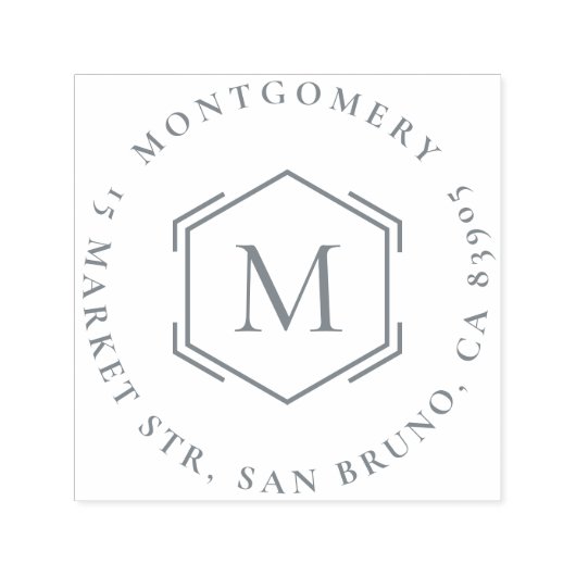 ヘキサゴン |イニシャルファミリ名ラウンド差出人住所 セルフインキングスタンプ (デザイン)