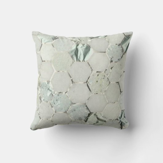 ヘクサゴーンミントアクアシルバーグレーメタルマーブルストーン クッション (裏面)