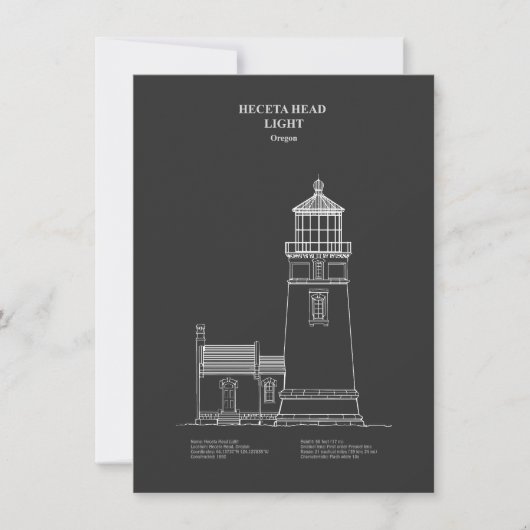 ヘケタヘッドライトハウス – オレゴン – PD ノートカード (正面)