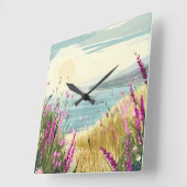 ヘザーの抱擁 – 海 スクエア壁時計 (傾斜)