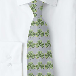 ヘザーグレーと柔らかい緑のシャムロック ネクタイ