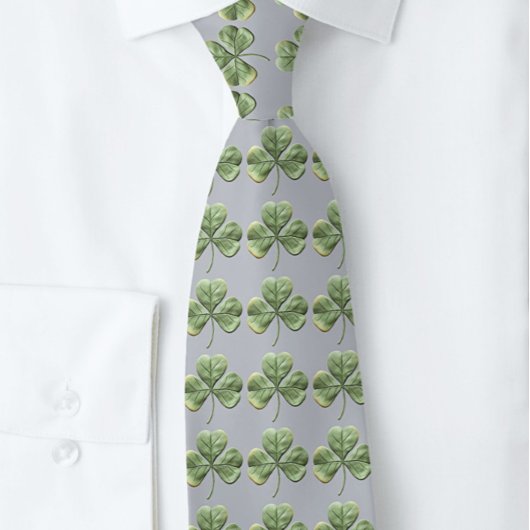 ヘザーグレーと柔らかい緑のシャムロック ネクタイ