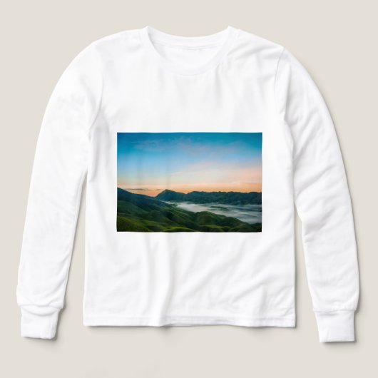 ヘザーグレー長袖Tシャツ – 快適なクルーネック (デザイン正面)