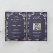 ヘザーパープルタフテッドQRコードムスリム結婚ズ 招待状 (内部)