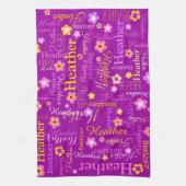 ヘザー文字名パープル花キッチンタオル キッチンタオル (縦)