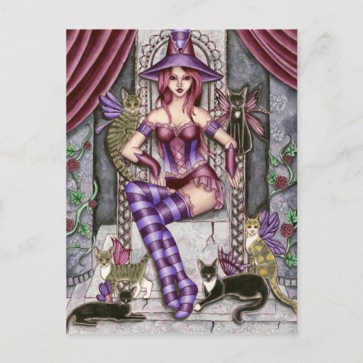 ヘザー – ゴシック猫の魔女はがき ポストカード (正面)