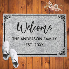 ヘザー |モノグラムモダンファミリー名へようこそ ドアマット
