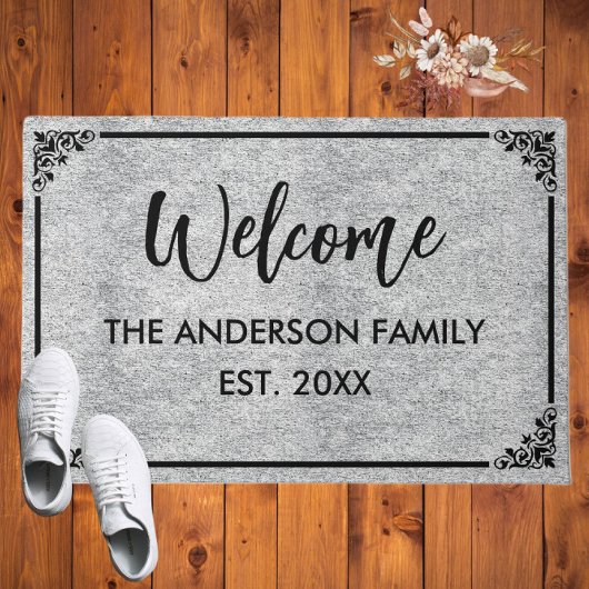 ヘザー |モノグラムモダンファミリー名へようこそ ドアマット