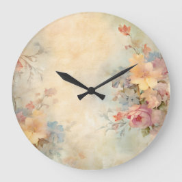 ヘッかわいらしジ春ワイルドフラワーズ花模様バイアヴァ ラージ壁時計