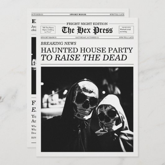 ヘックスプレス新聞のハウスパーティーは心霊現象が起こる家 招待状 (正面/裏面)
