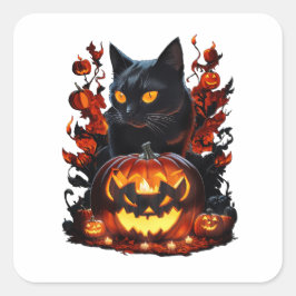 ヘックス、ハロウィーン黒猫Tシャツ スクエアシール