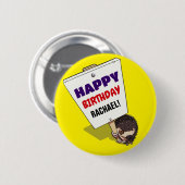 ヘッジホッおもしろいグ名前を追加ハッピーバースデー漫画 缶バッジ (正面&裏面)