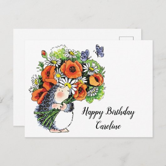 ヘッジホッお洒落グとポピー誕生日はがき ポストカード (正面/裏面)