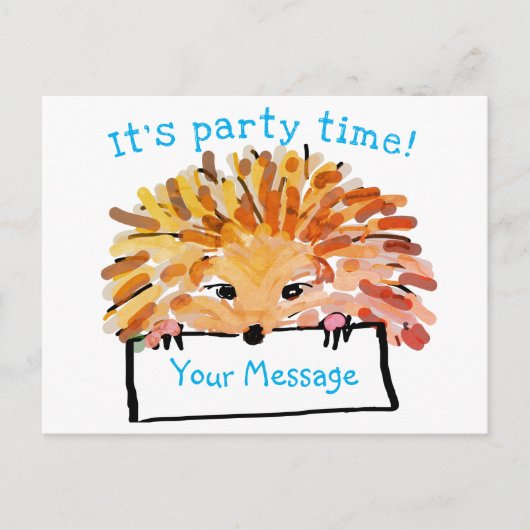 ヘッジホッグのカスタマイズ可能な子どもの招待状 インビテーションポストカード (正面)