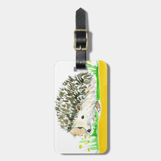 ヘッジホッグウォーターカラーイエロー名前をカスタムする ラゲッジタグ (正面縦)