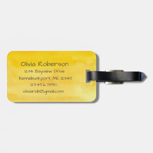 ヘッジホッグウォーターカラーイエロー名前をカスタムする ラゲッジタグ (裏面横)