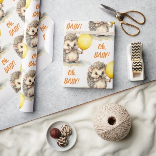 ヘッジホッグオベビー男女兼用ベビーシャワー ラッピングペーパー (クラフト)