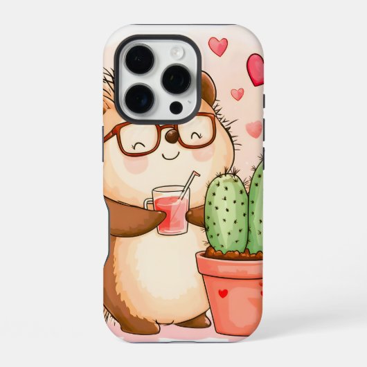 ヘッジホッグサボテン応援水彩 iPhoneケース (裏面)