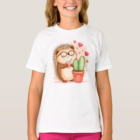 ヘッジホッグサボテン応援水彩 Tシャツ (正面)