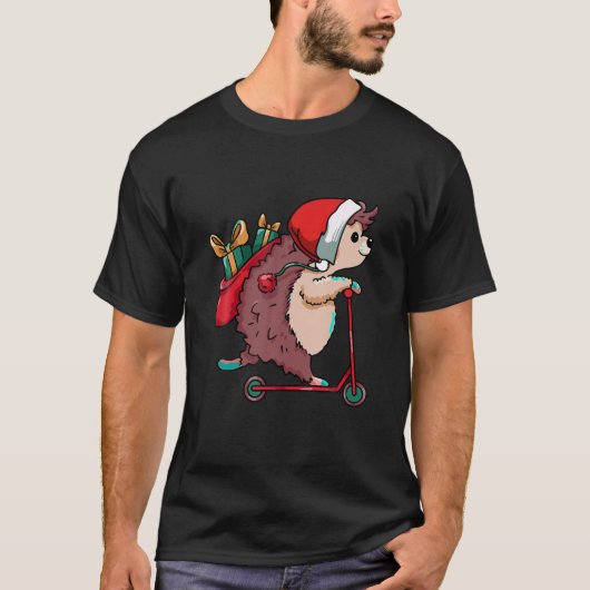 ヘッジホッグサンタハットクリスマスパジャマかわいい動物Xm Tシャツ (正面)